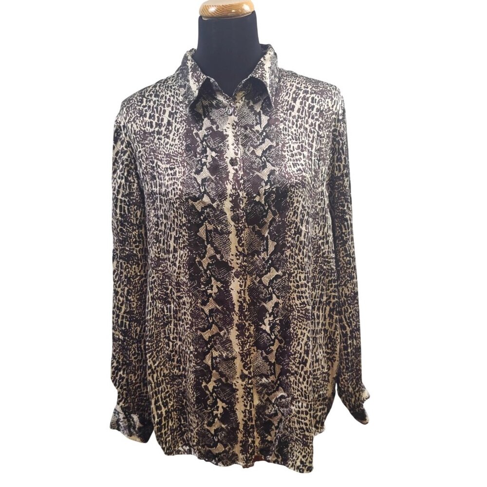 Vintage The Work Connection Women's 100% Silk Animal Print Top Size L